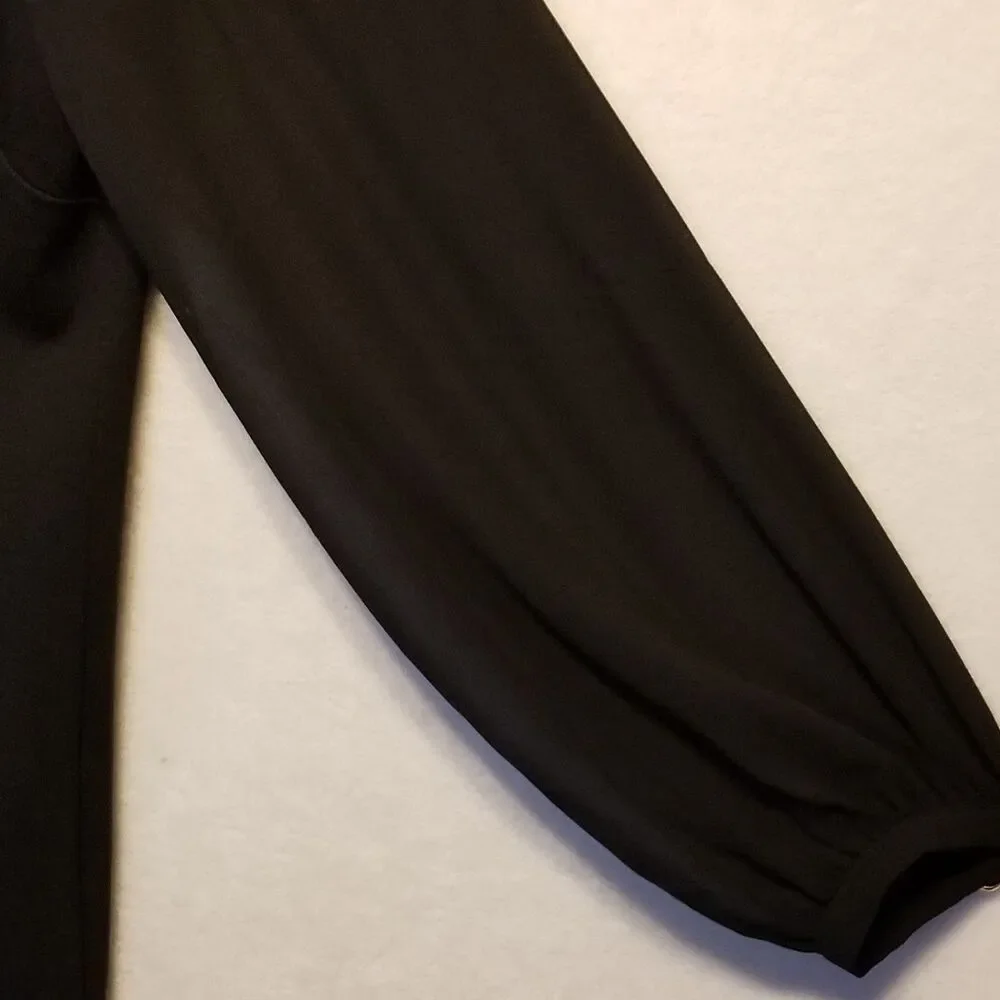 Talbots 10 Dress Black Sheer Sleeves Mock Neck Shift Short Mod Retro Whimsigoth